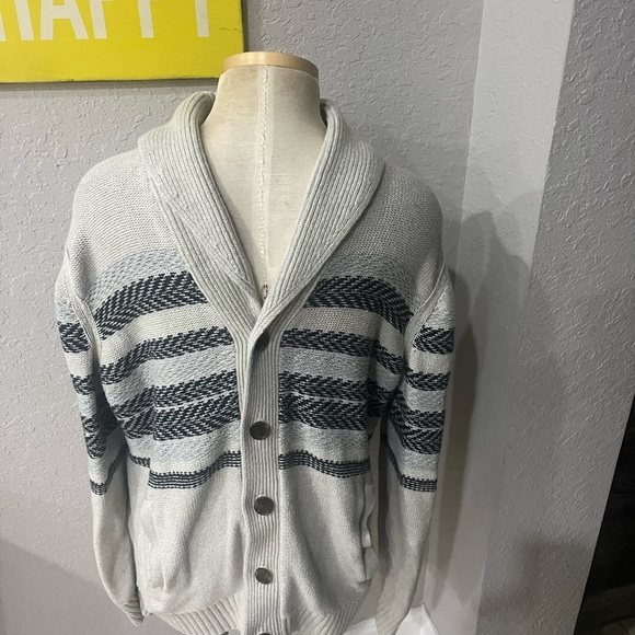 Banana Republic Men’s Shawl-Collar Cardigan Sweater | Gray & Navy Stripes | M - Picture 1 of 3